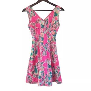 Lilly Pulitzer Pink Dahlia Fit & Flare Dragonfruit Toucan Dress Womens Size XXS